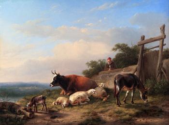 Eugene Joseph Verboeckhoven : A Farmer Tending His Animals